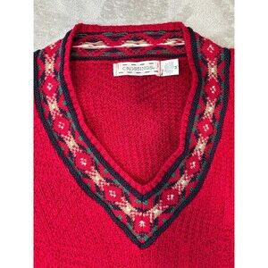 Vintage Crossings Sweater Women’s M Red Fair Isle Nordic Knit Made USA Cotton
